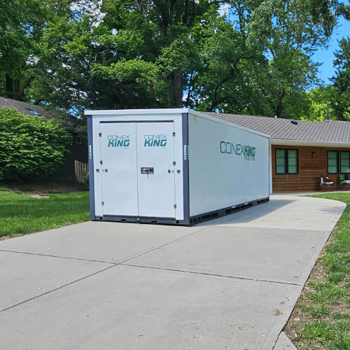 White 20' residential storage pod double door